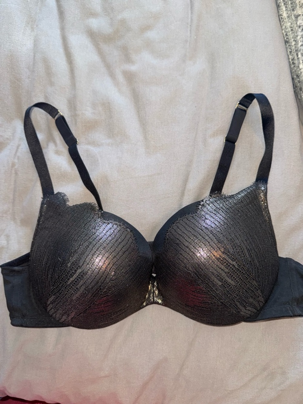 Cacique Max Boost Plunge Black Bronze Shimmer Seriously Sexy Bra 44 B